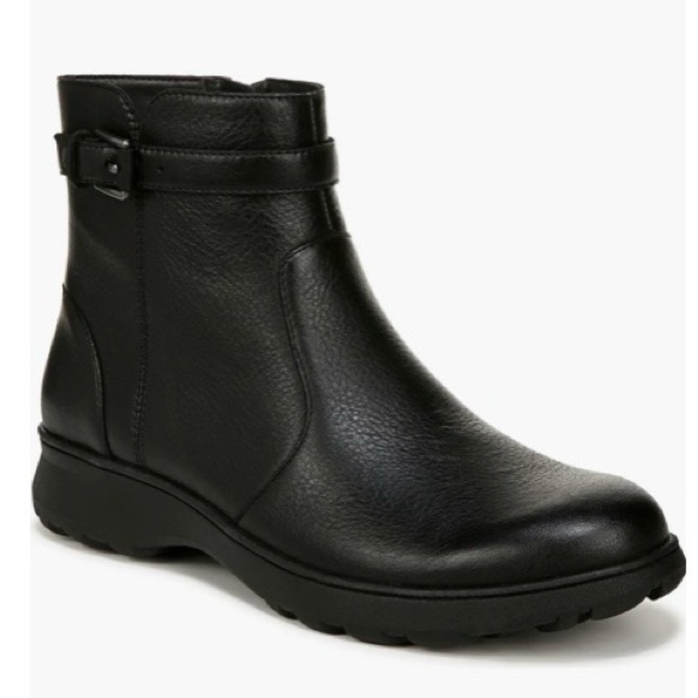 Vionic Black Leather Ankle Boot with Buckle Strap Size 10
